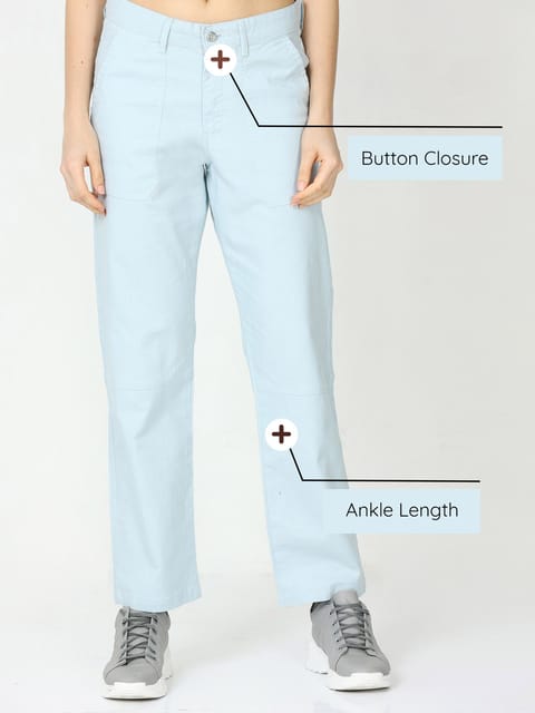 Women Casual Sky Blue Linen Pants