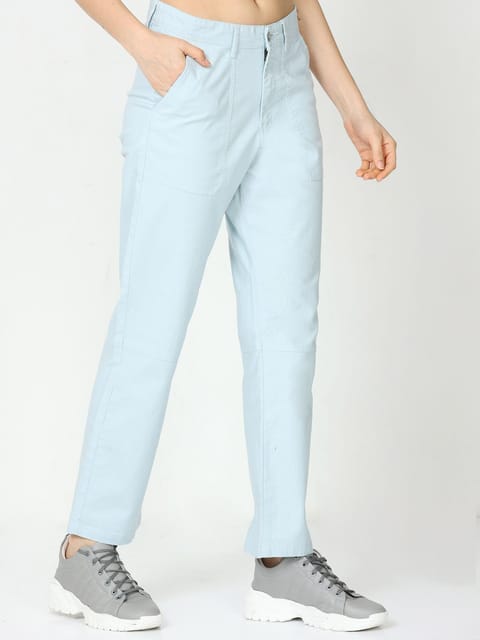 Women Casual Sky Blue Linen Pants