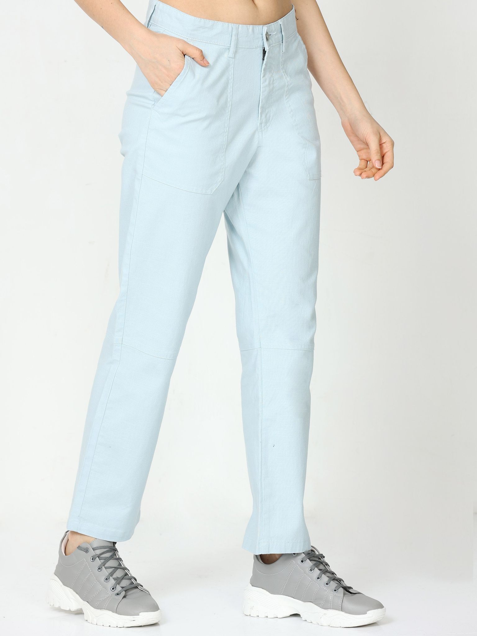 Women Casual Sky Blue Linen Pants