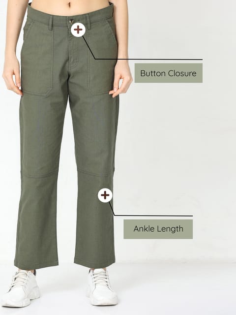 Women Casual Olive Linen Pants