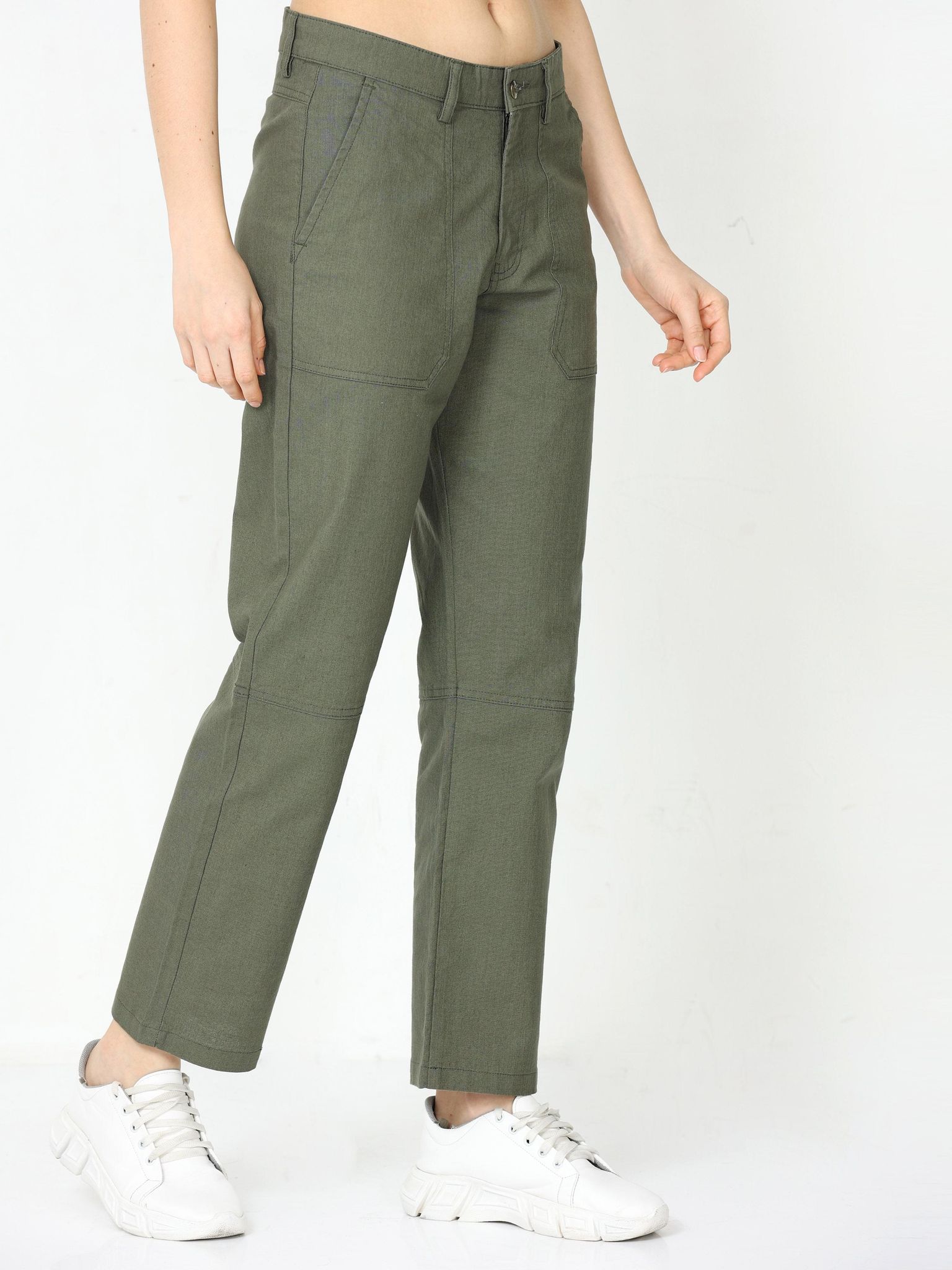 Women Casual Olive Linen Pants