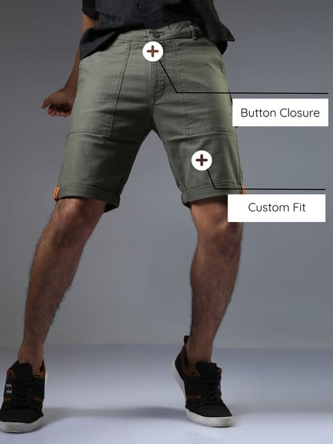 Men Linen Olive Cargo Shorts