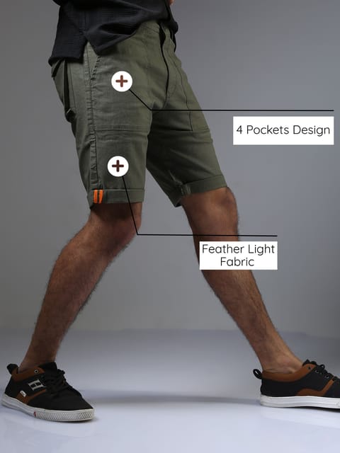 Men Linen Olive Cargo Shorts