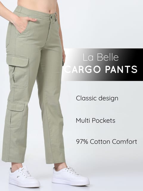 Women Lazy Linen Cargo Trousers-Fern