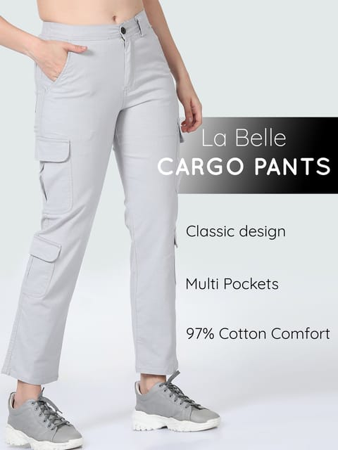 Women Lazy Linen Cargo Trousers-Stone