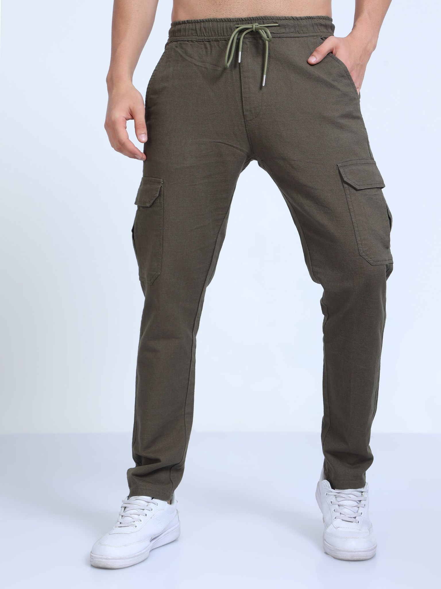 Men Lazy Linen Pants Olive