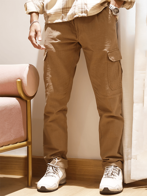 Men Lazy Linen Pants-Camel