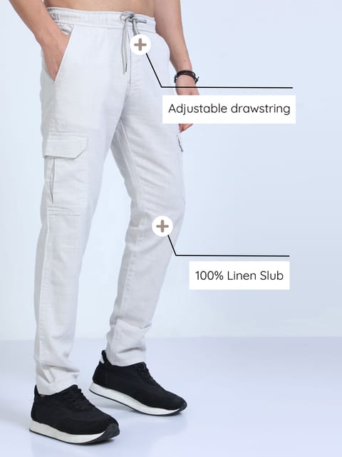 Men Lazy Linen Pants-Milky White