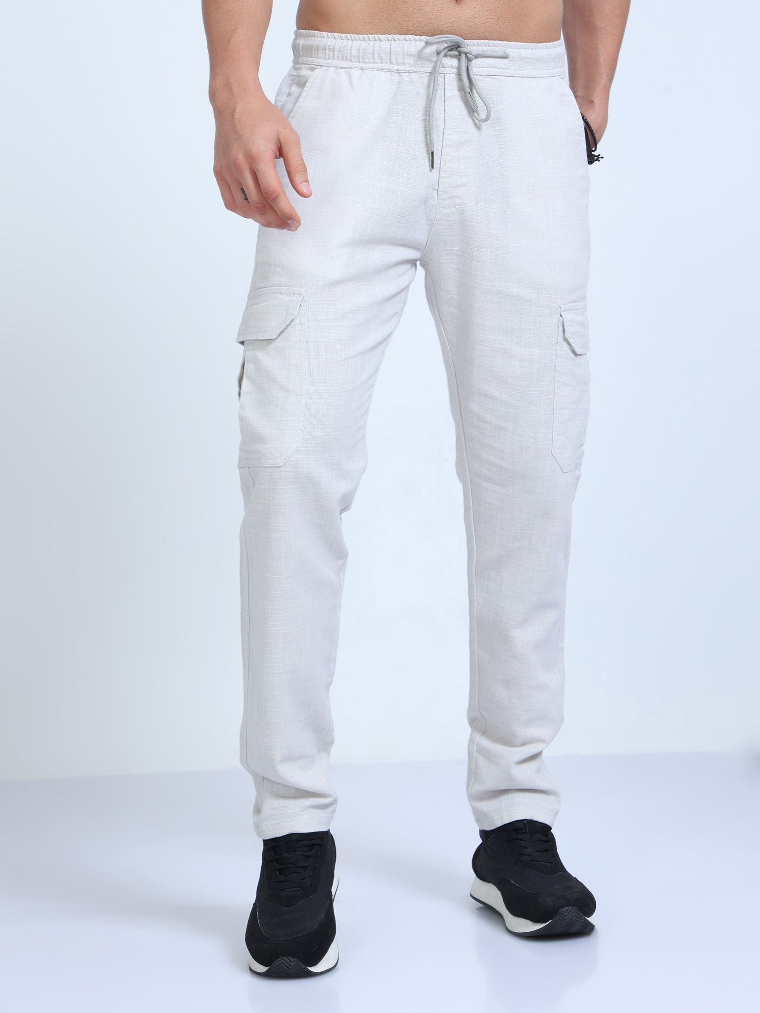 Men Lazy Linen Pants-Milky White