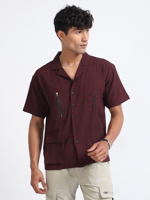 Men Bloom Popcorn Oversized Shirt-Maroon