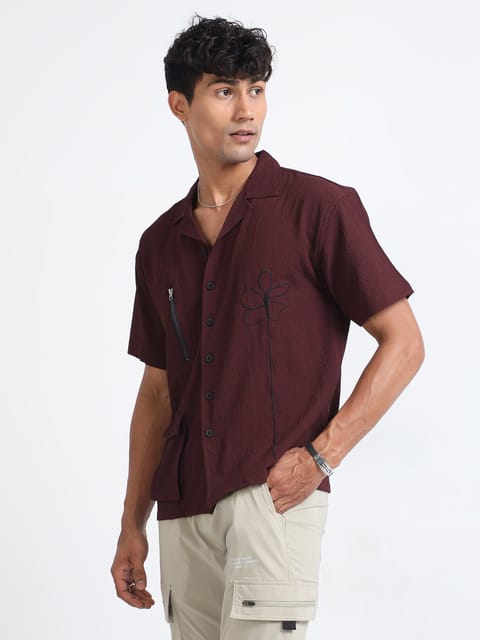 Men Bloom Popcorn Oversized Shirt-Maroon