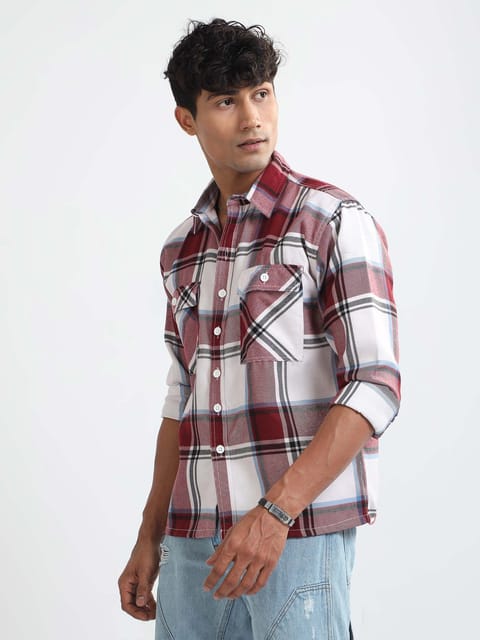 Men Flannel Oversized Shirt-Red