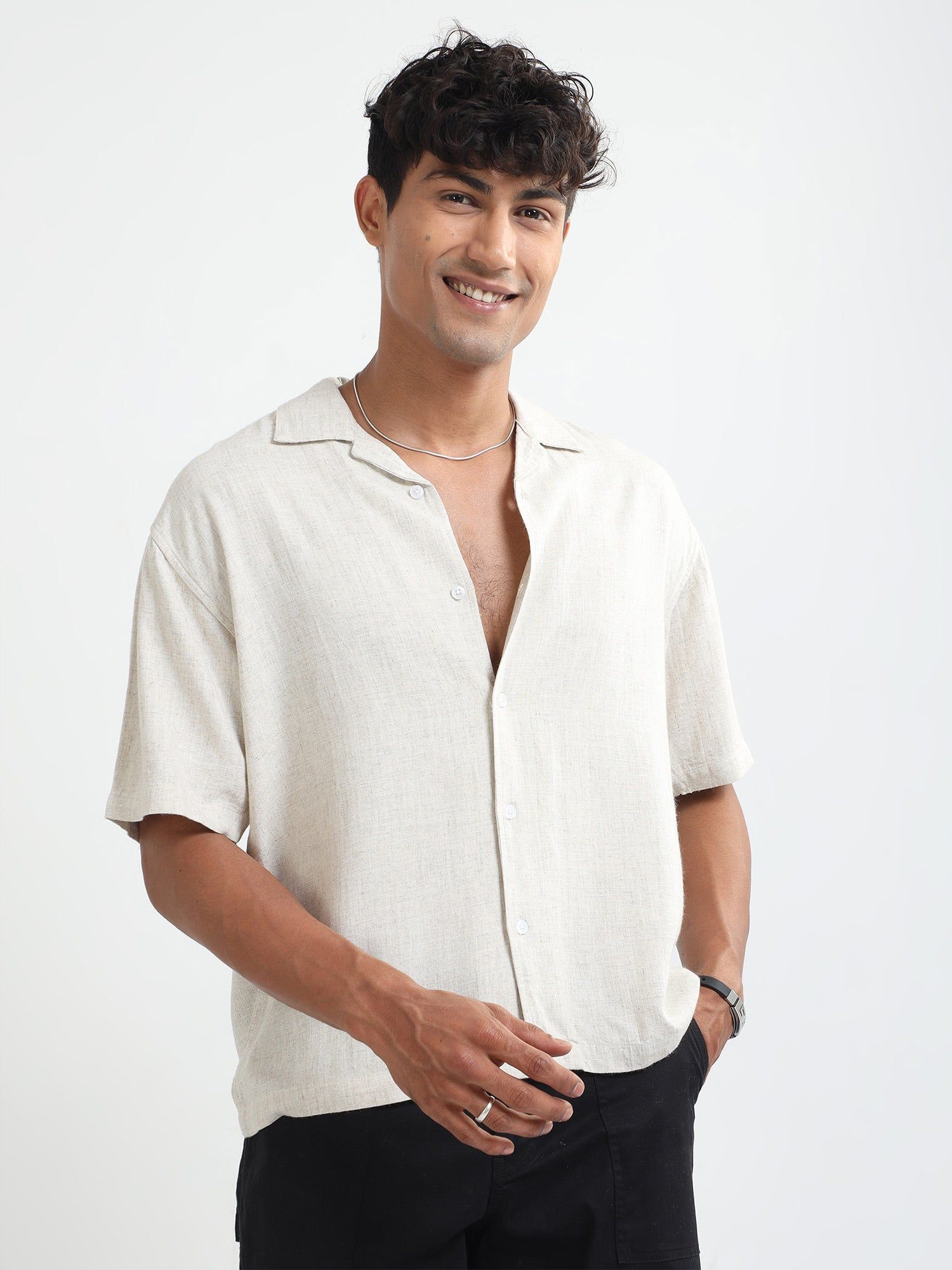 Men Natural Stretch Shirt-Off white