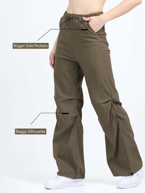 Women Parachute Trouser-Brown