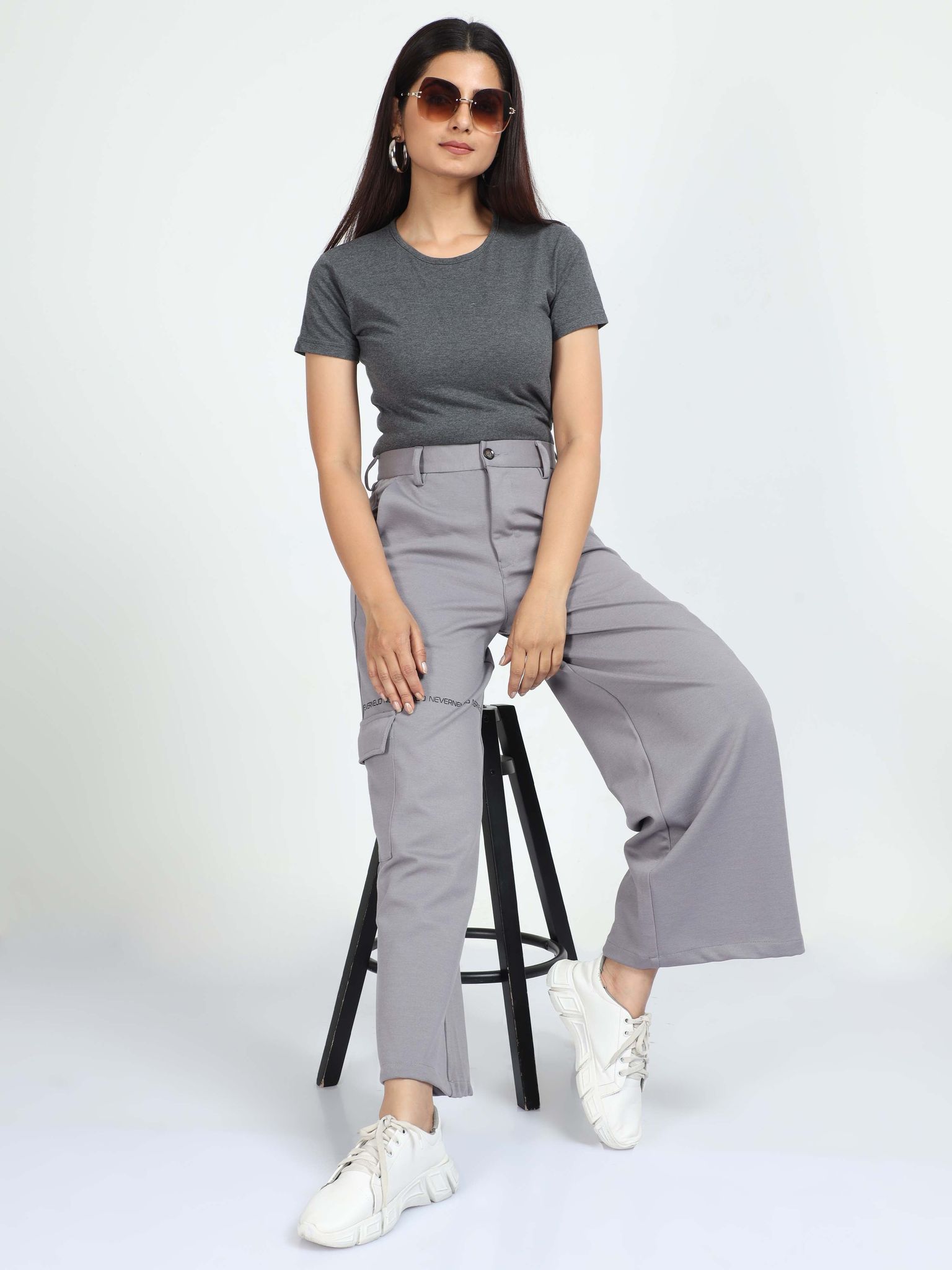 Women Flare Pants- Ash