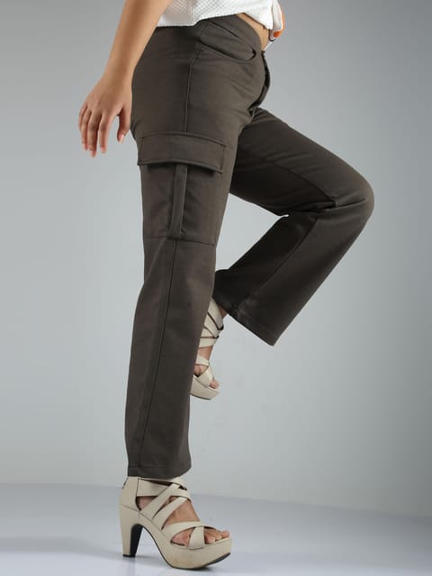 Women Straight Pants-Olive