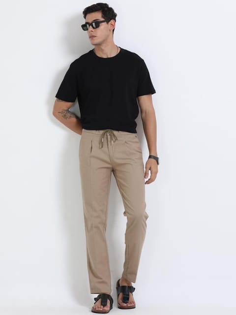 Men Lazy Linen Pleat Pant-Khaki