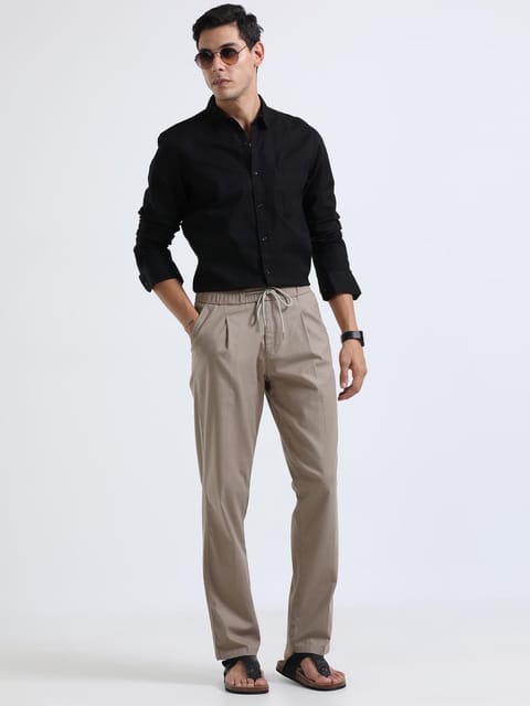 Men Lazy Linen Pleat Pant-Biscuit