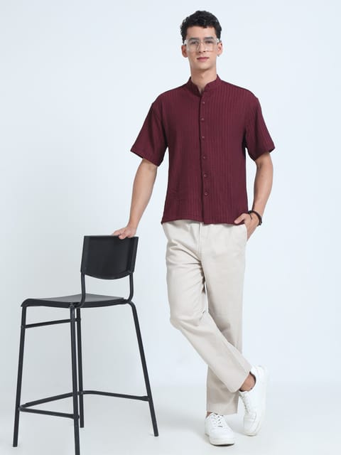 Men Summer Floruit Shirts-Maroon