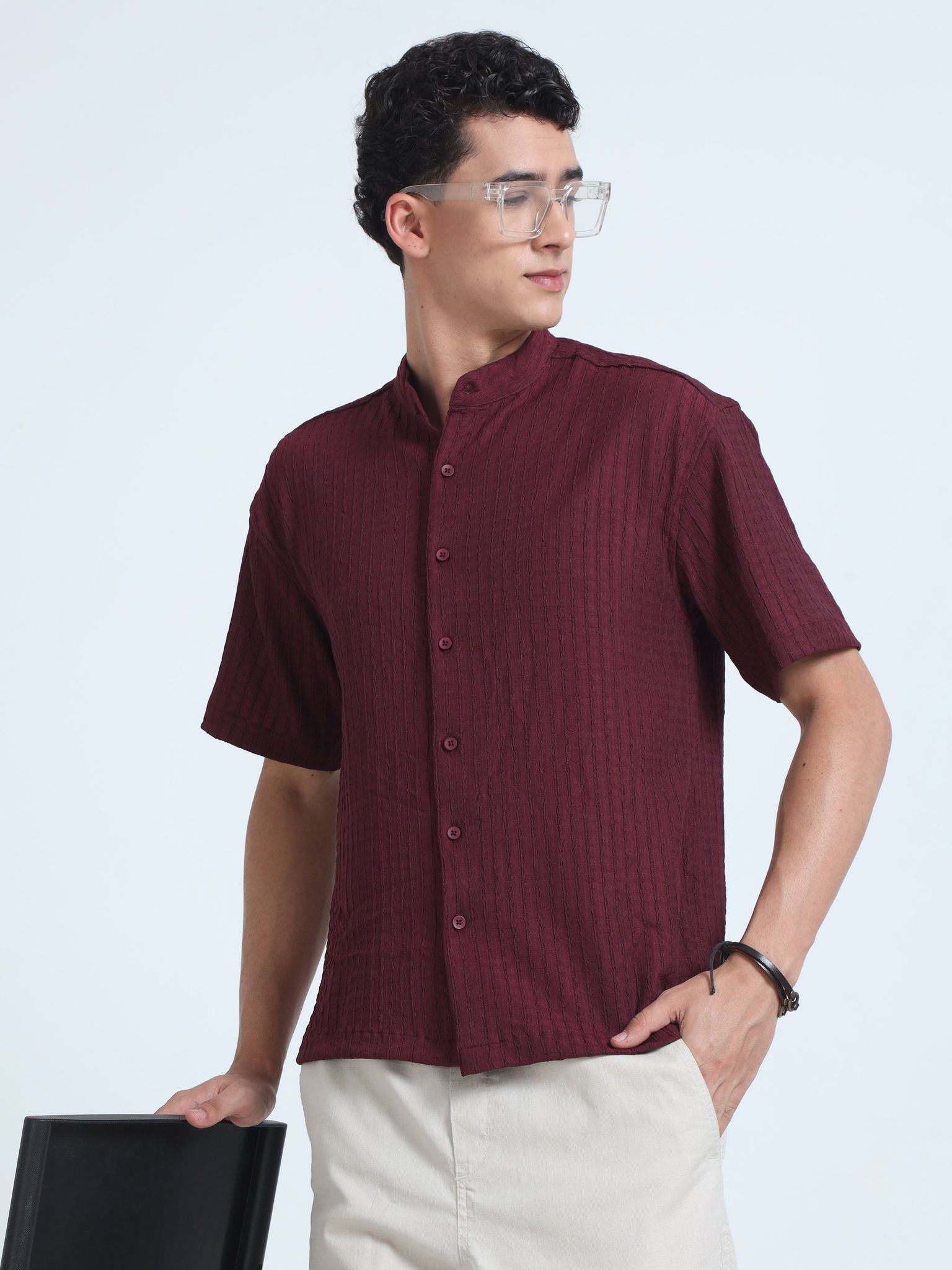 Men Summer Floruit Shirts-Maroon