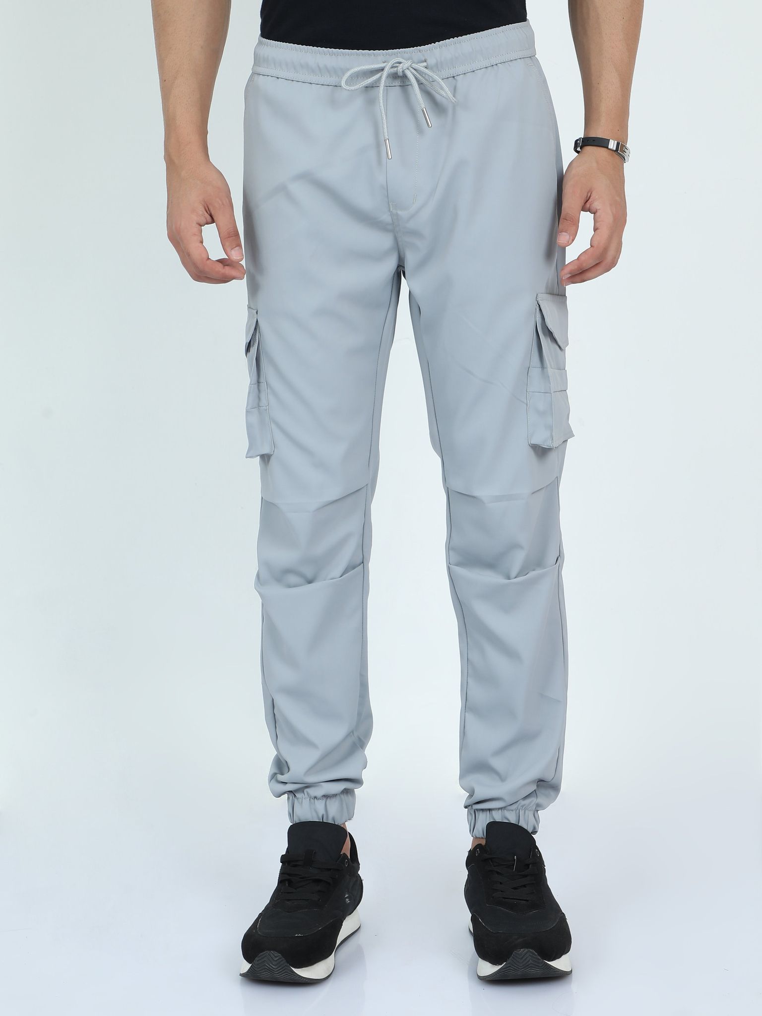 Men Street Cargo Joggers-Light Grey