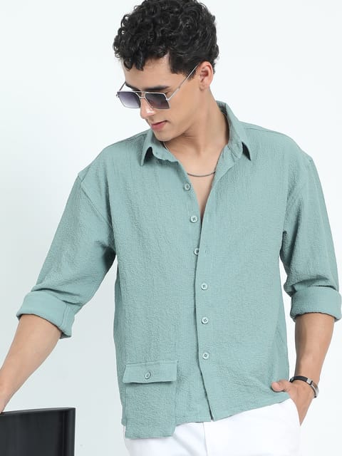 Men Drop Pocket Popcorn Shirt- Fern