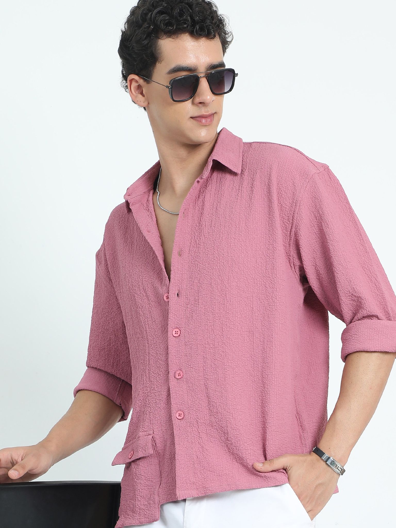 Men Drop Pocket Popcorn Shirt- Cherry