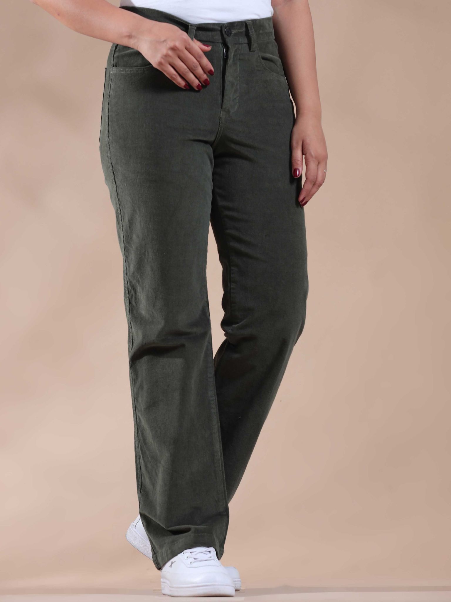 Women Corduroy Trousers- Olive