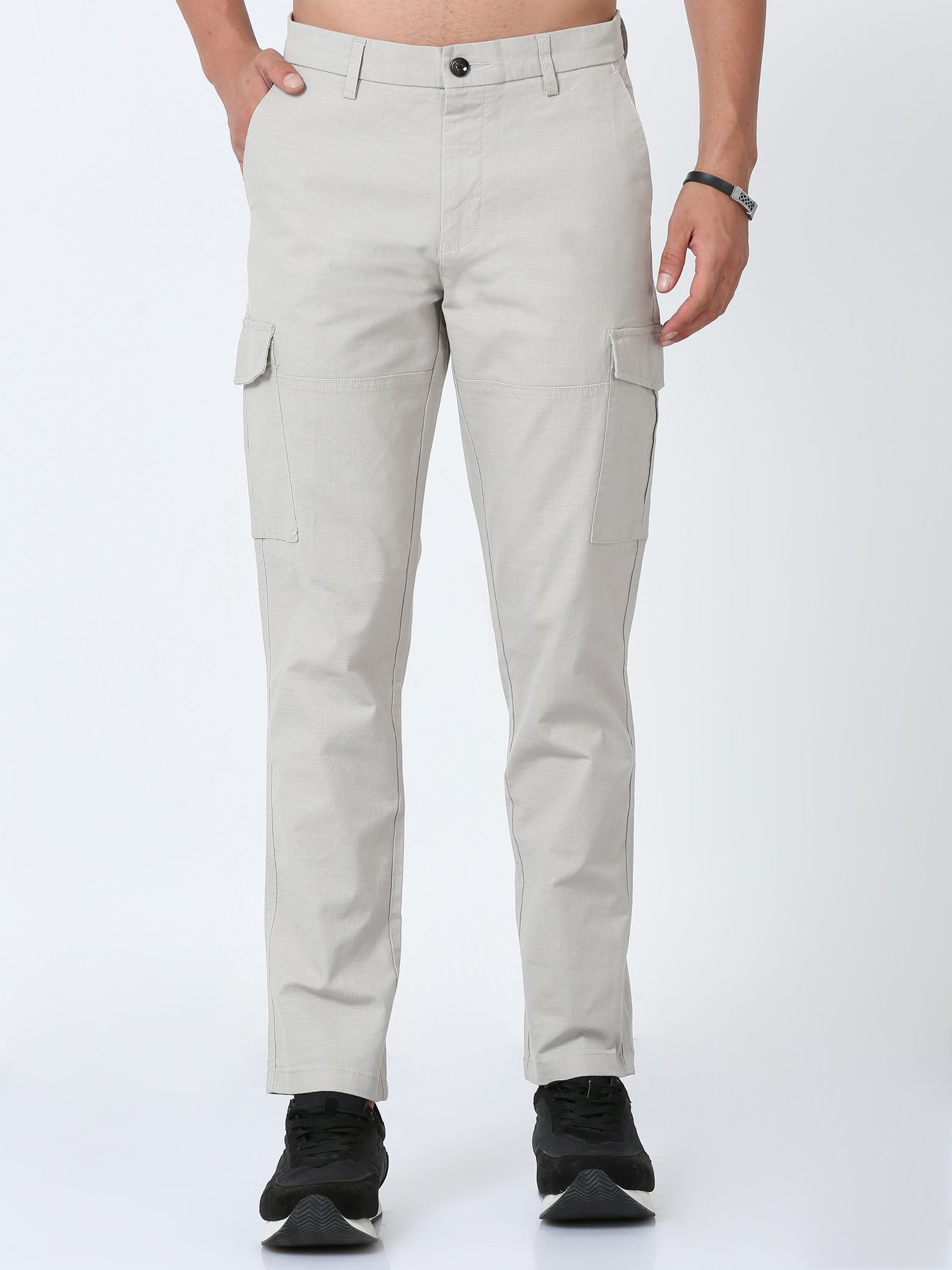 Men Lazy linen Cargo Pants-Stone