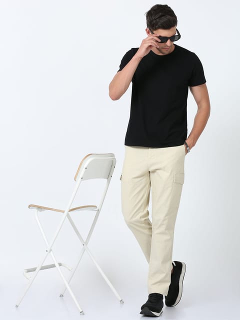 Men Lazy linen Cargo Pants-Cream