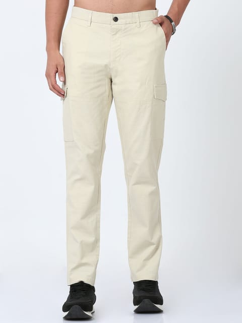 Men Lazy linen Cargo Pants-Cream