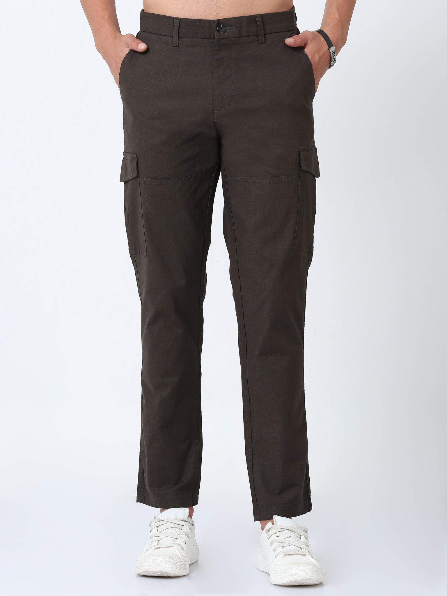 Men Lazy linen Cargo Pants-Olive