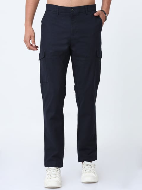 Men Lazy linen Cargo Pants-Navy