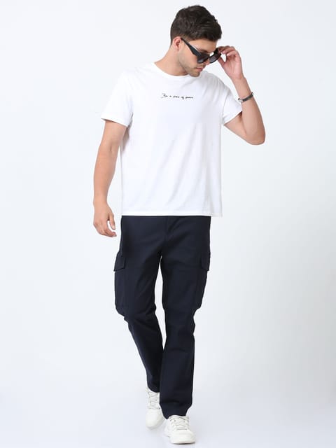 Men Lazy linen Cargo Pants-Navy