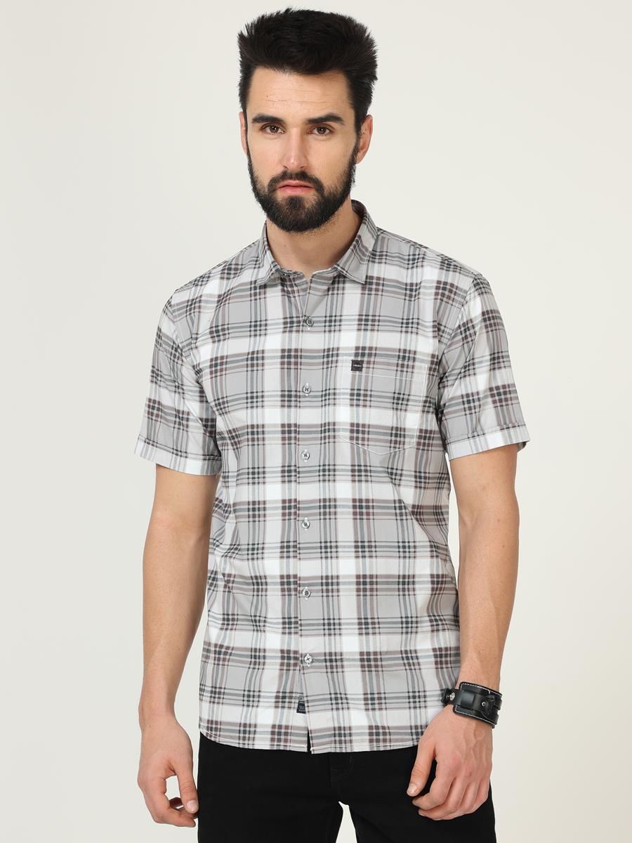 Grey short sleeve checkered shirt 22USH0369