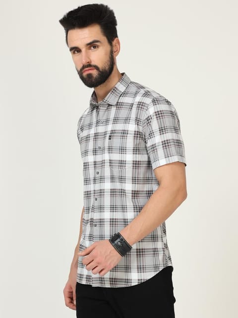 Grey short sleeve checkered shirt 22USH0369