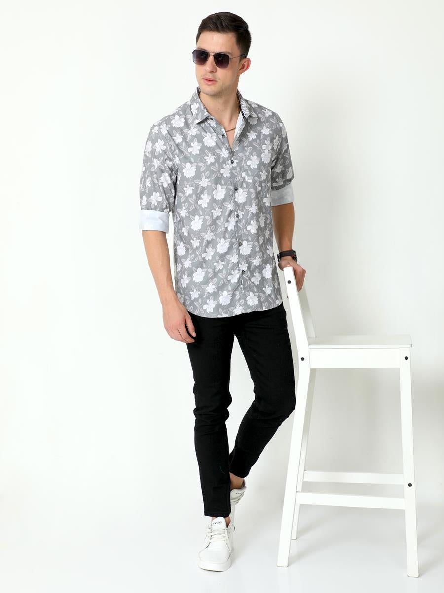 Urbaro Grey Digital Printed Shirt 22USH0829