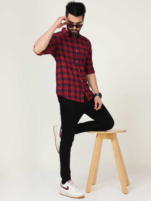 Red Full Sleeve Checks Shirt 22USH0313