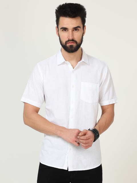 Urbaro White Half Sleeve Plain Shirt 22USH0279