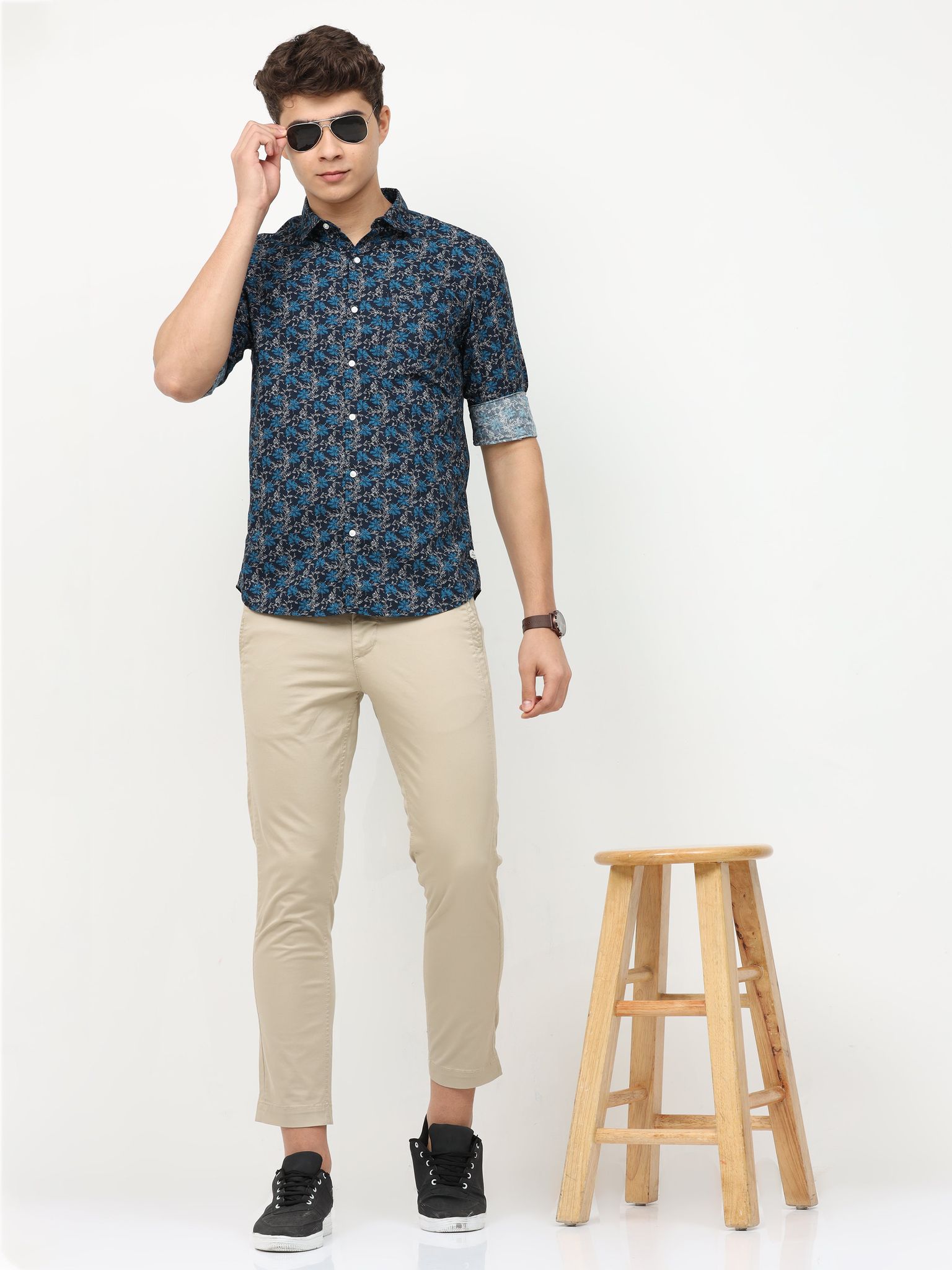 Navy Full Sleeve Print Shirt 22USH0276