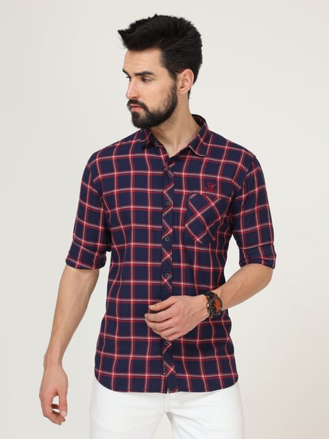 Navy Long Sleeve Checks T-shirt 22USH0139