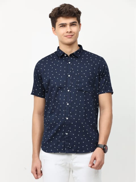 Navy Short Sleeve Print Shirt 22USH0097