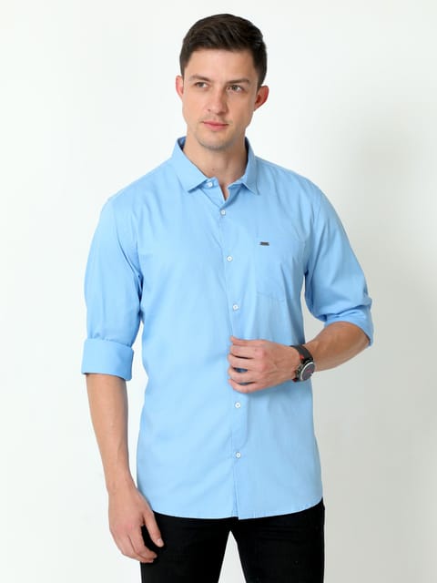 Urbaro Blue Full Sleeve Plain Shirt 22USH0484