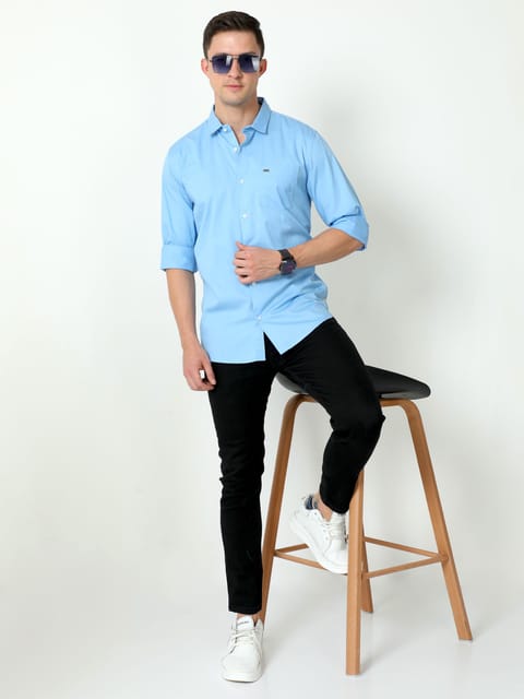 Urbaro Blue Full Sleeve Plain Shirt 22USH0484