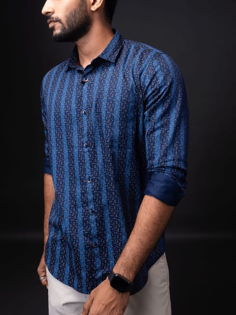 Urbaro Navy Long Sleeve Print Shirt 22USH0382