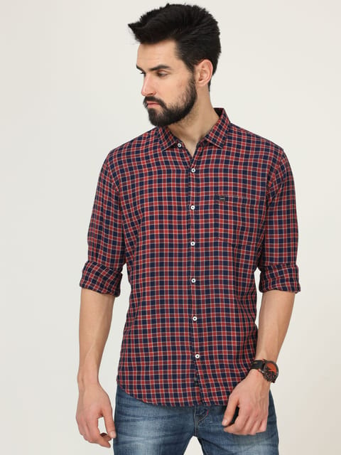 Red Full Sleeve Checks Shirt 22USH0316