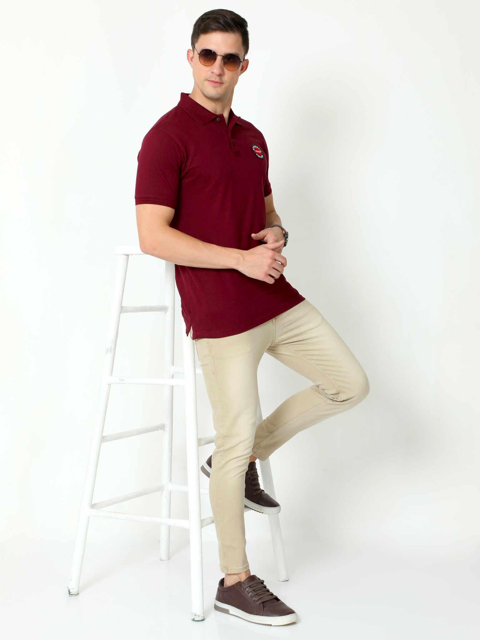 Urbaro Burgundy Half Sleeve Polo T-shirt 22UTS0018