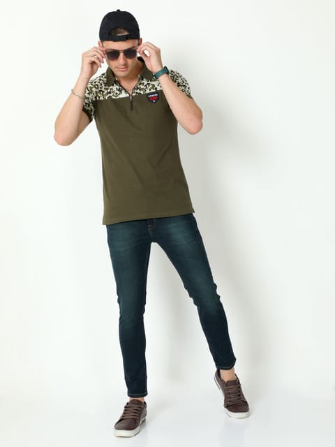 Urbaro Olive Half Sleeve Polo T-shirt 22UTS0013