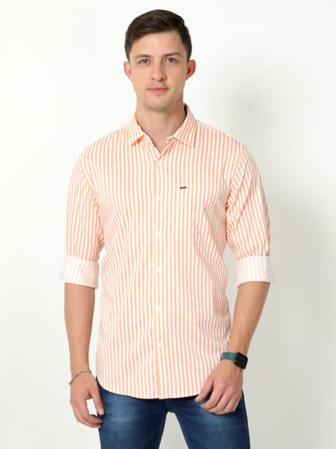 Orange Full Sleeve Stripes Shirt 22USH0834