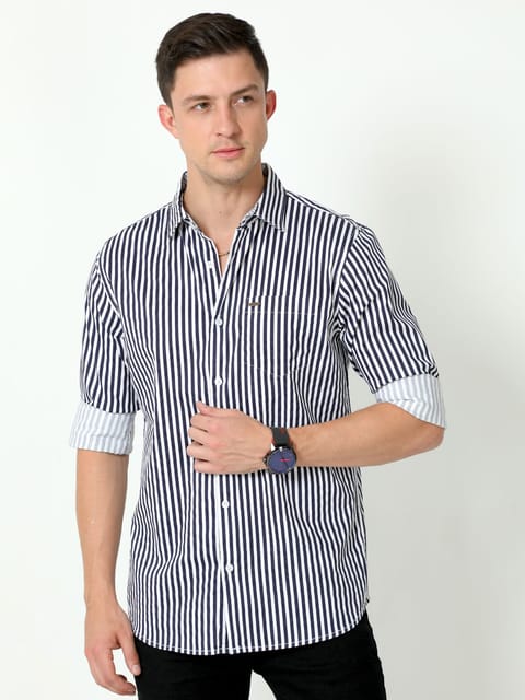 Urbaro Navy Full Sleeve Stripes Shirt 22USH0833